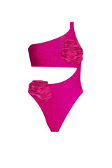 One-Shoulder Floral Embellished One-Piece Swimsuit